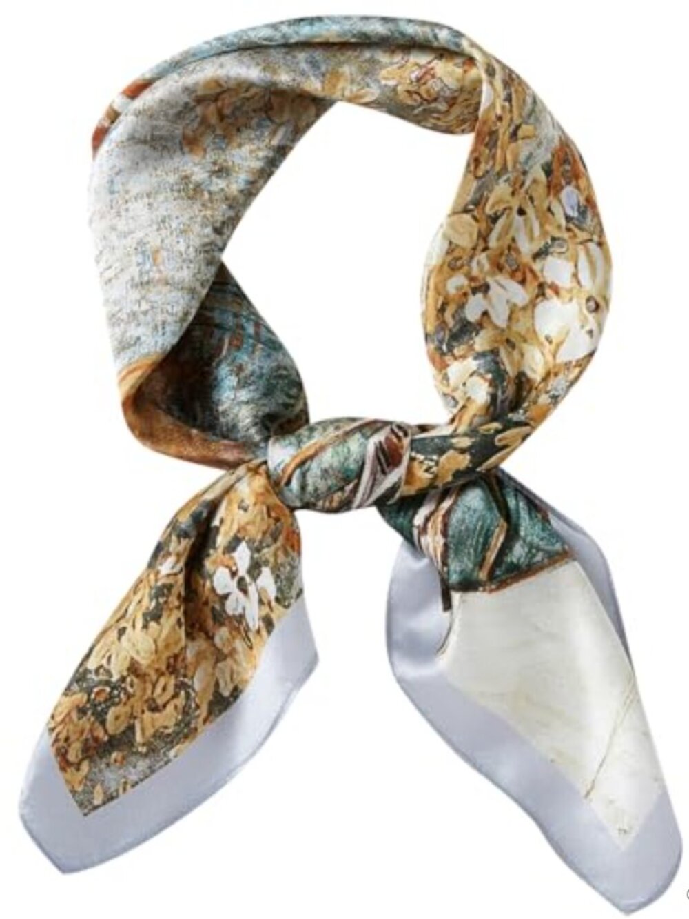 100% Mulberry Silk Scarf 27x27 Square Floral Hair Wrap Neck Scarf